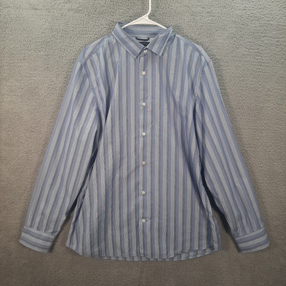 Banana Republic Shirt Adult Extra Large Blue White Striped‎ Slim Fit Careerwear